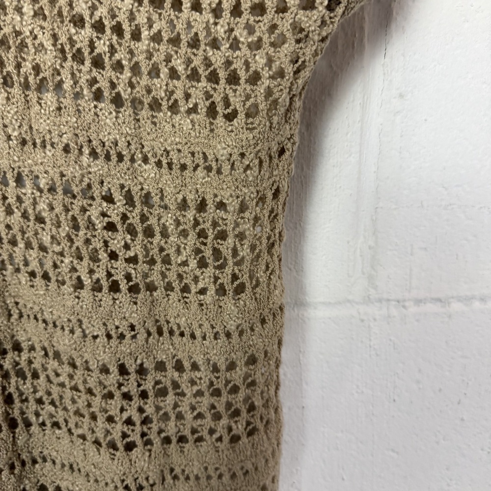 Vintage Y2K Bohemian Sweater‎ Tan Open Knit Fitted Long Boho Festival Indie 1X - Picture 4 of 11